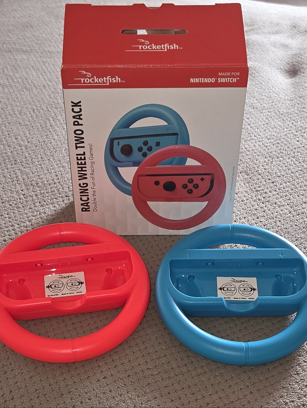 Rocketfish Joy Con Racing Steering Wheel Two Pack Nintendo Switch Red Blue.